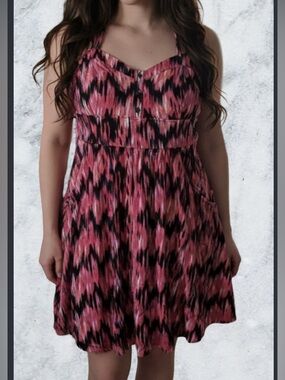 Express Pink and Black Printed Halter Summer Dress